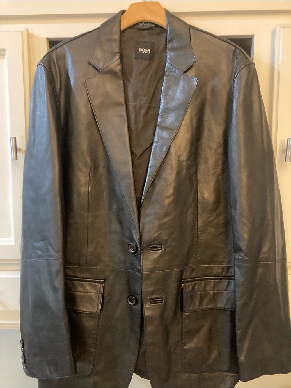BOSS Camon Black lamb Leather Two-Button Blazer